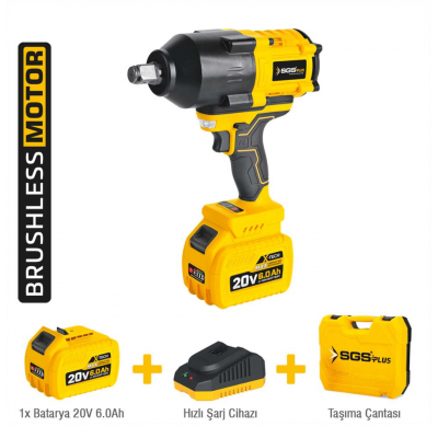 SGS5504 - 3/4 - 20 Volt 6 Amper 1200 Nm Tork Akülü Darbeli Somun Sıkma Sökme Makina Seti Tek Akülü