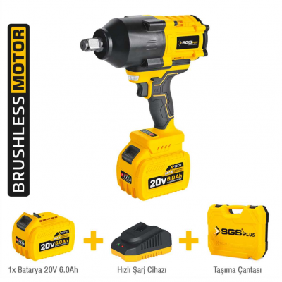 SGS5504 - 3/4 - 20 Volt 6 Amper 1200 Nm Tork Akülü Darbeli Somun Sıkma Sökme Makina Seti Tek Akülü