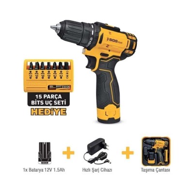 SGS Akülü Vidalama Seti 12 Volt (1x1.5Ah) Özel Kutu ve Bits Uç Seti Hediye-SGS5147